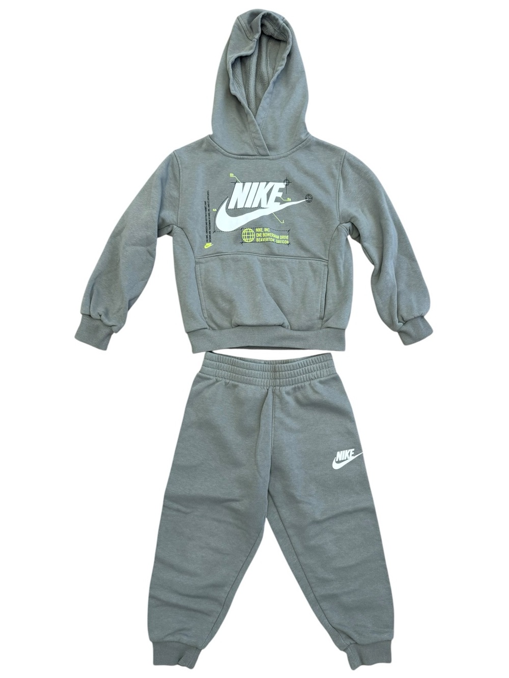 Nike Green Gray Fleece Hoodie Jogger Set Toddler XS 3-4Y - Picture 2 of 8